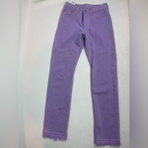 Levi’s 501 High Rise Straight Leg Button Fly Raw Hem Purple Jeans W24xL30